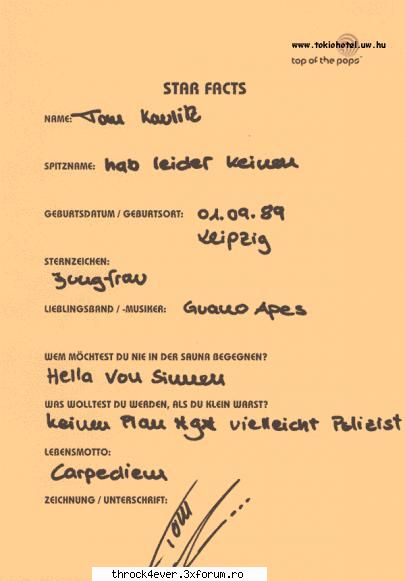 Fisa Star Facts - bia_th - •�•Tom~Kaulitz•�•
